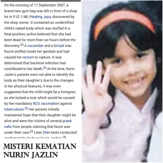 Misteri Kematian Nurin Jazlin, Kriminal Terbesar di Malaysia